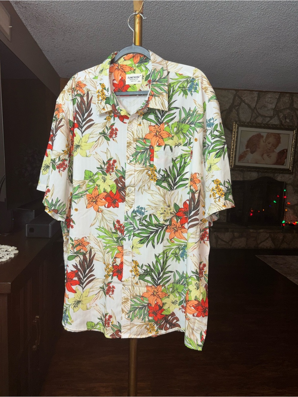 Men White Floral Tropical Button-Down Shirt